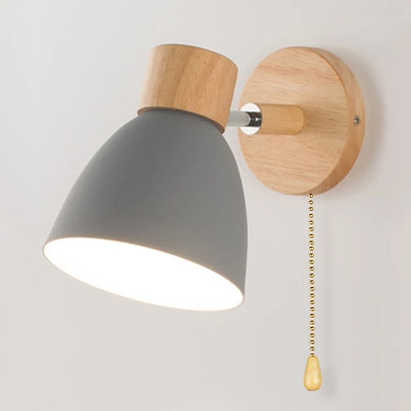 Applique Murale Orientable Noire en Métal et Bois, Douille E27