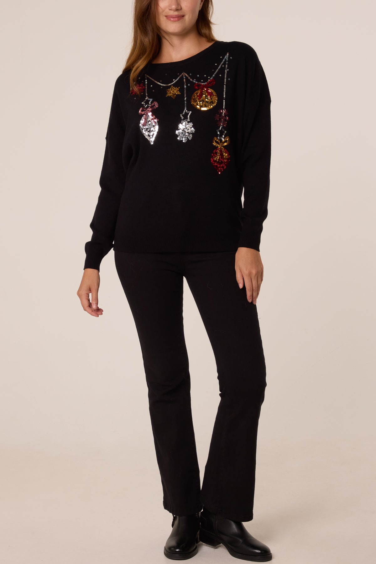 Pull Femme de Noël à Paillettes Clochettes et Flocons