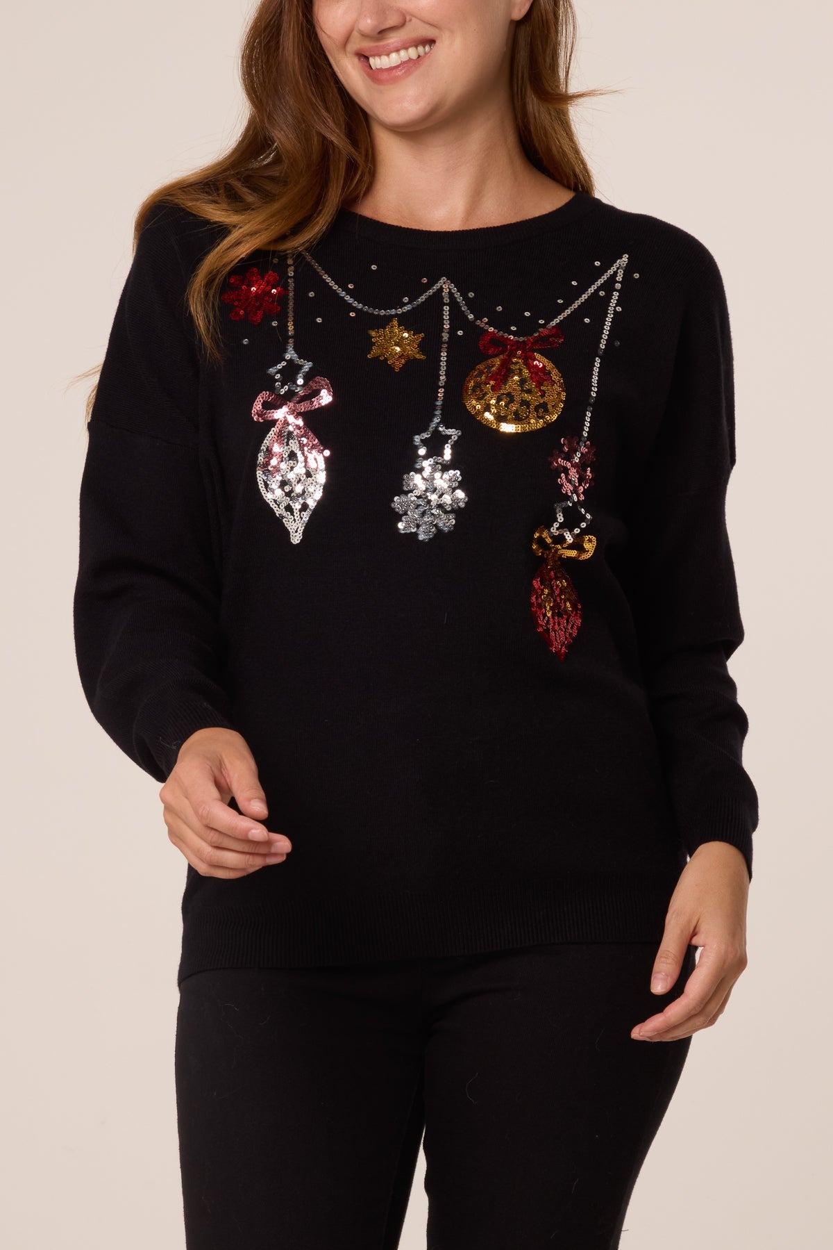 Pull Femme de Noël à Paillettes Clochettes et Flocons