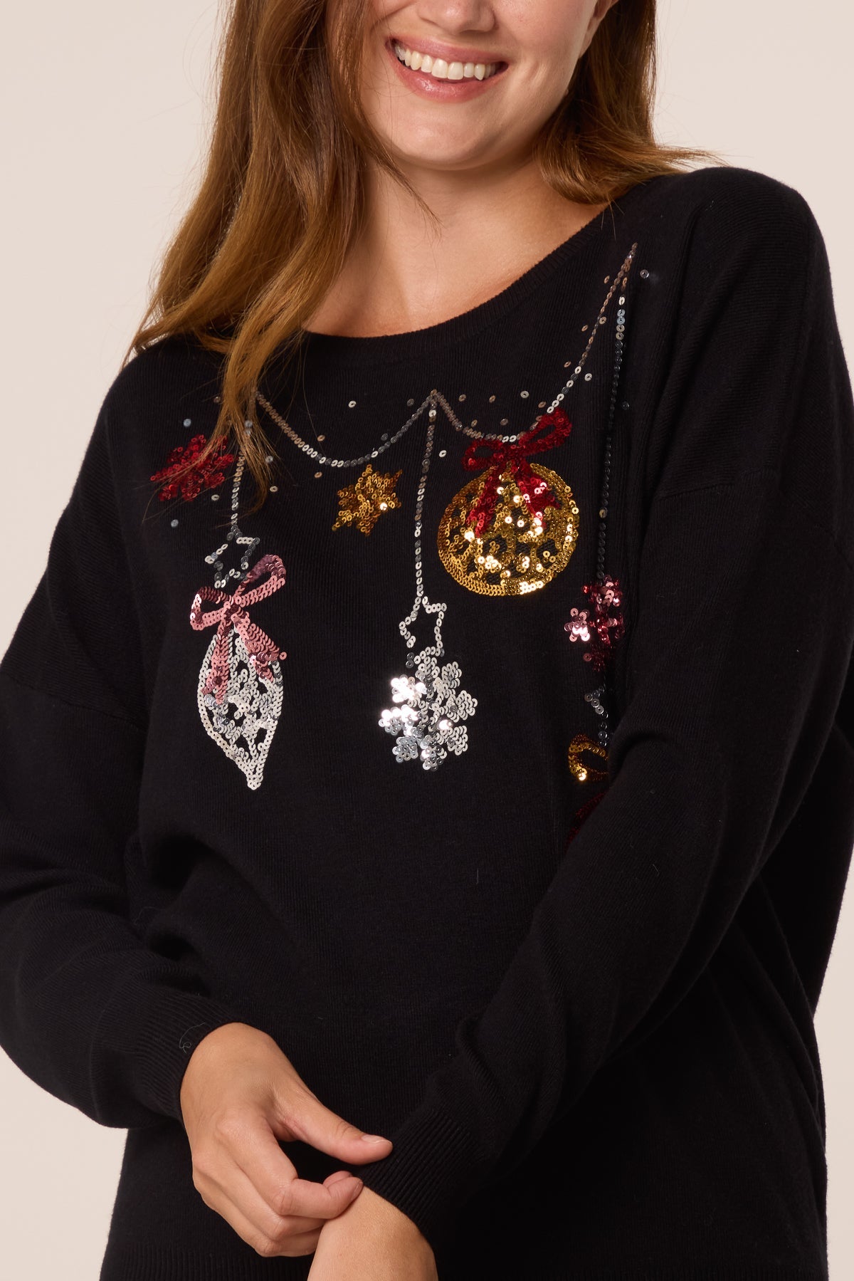 Pull Femme de Noël à Paillettes Clochettes et Flocons