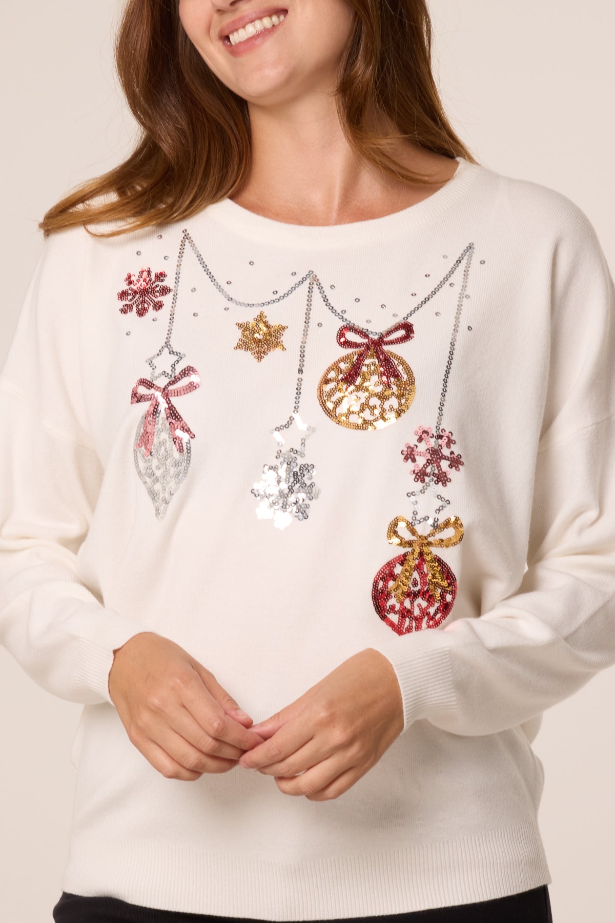 Pull Femme de Noël à Paillettes Clochettes et Flocons