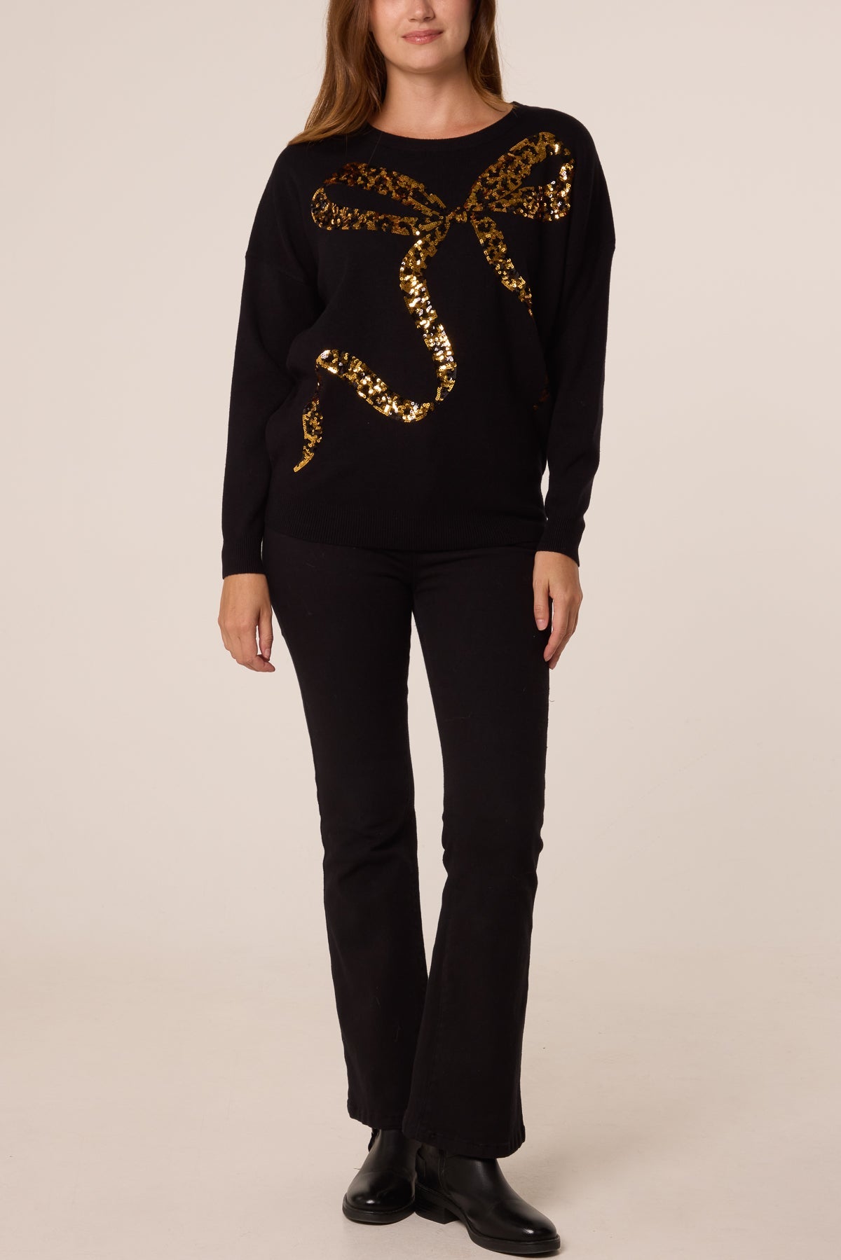 Pull Femme Imprimé Léopard à Nœud en Sequins