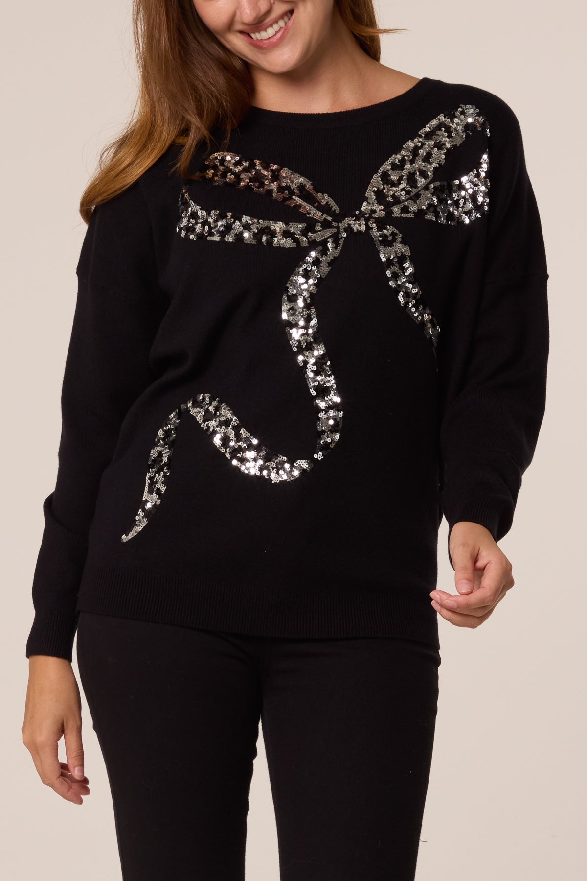 Pull Femme Imprimé Léopard à Nœud en Sequins