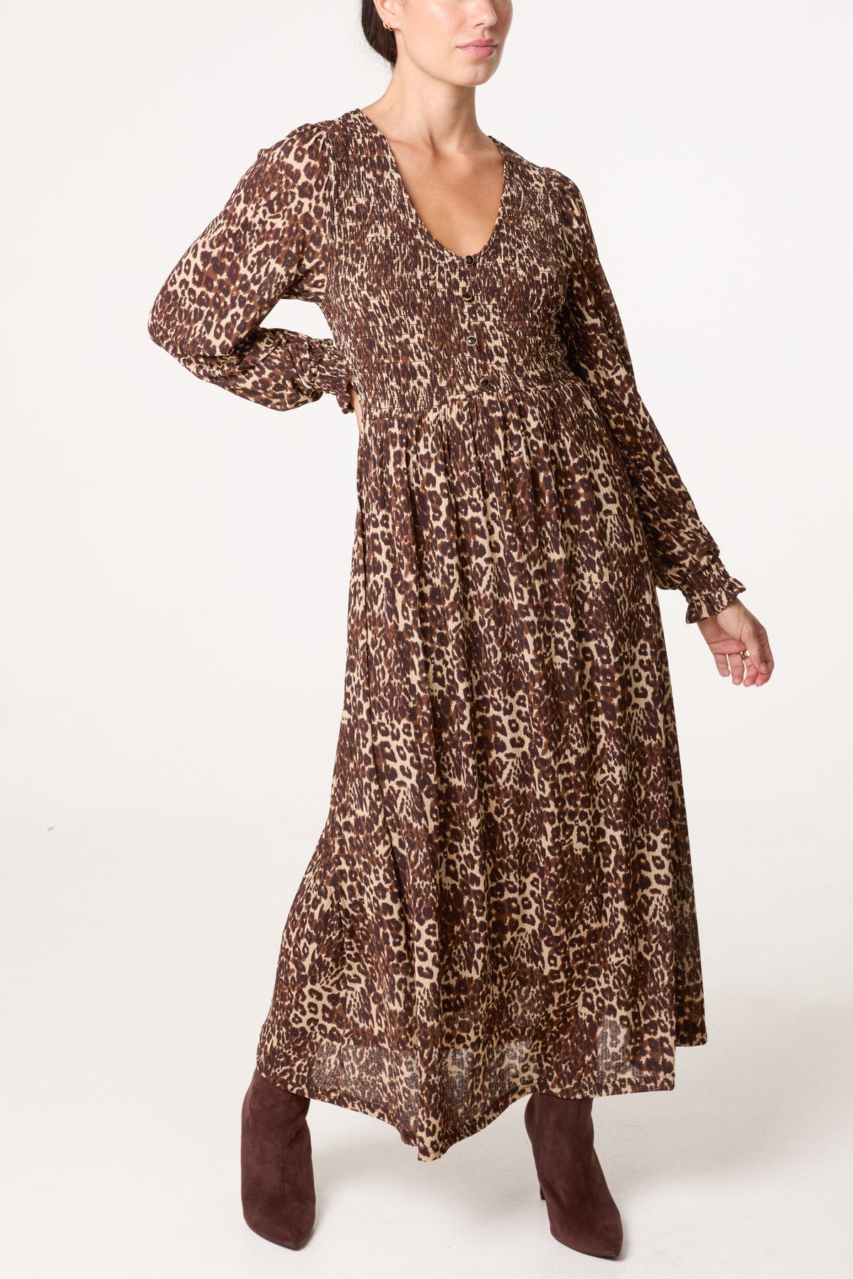 Robe Midi Femme Boutonnée Col V - Imprimé Animal