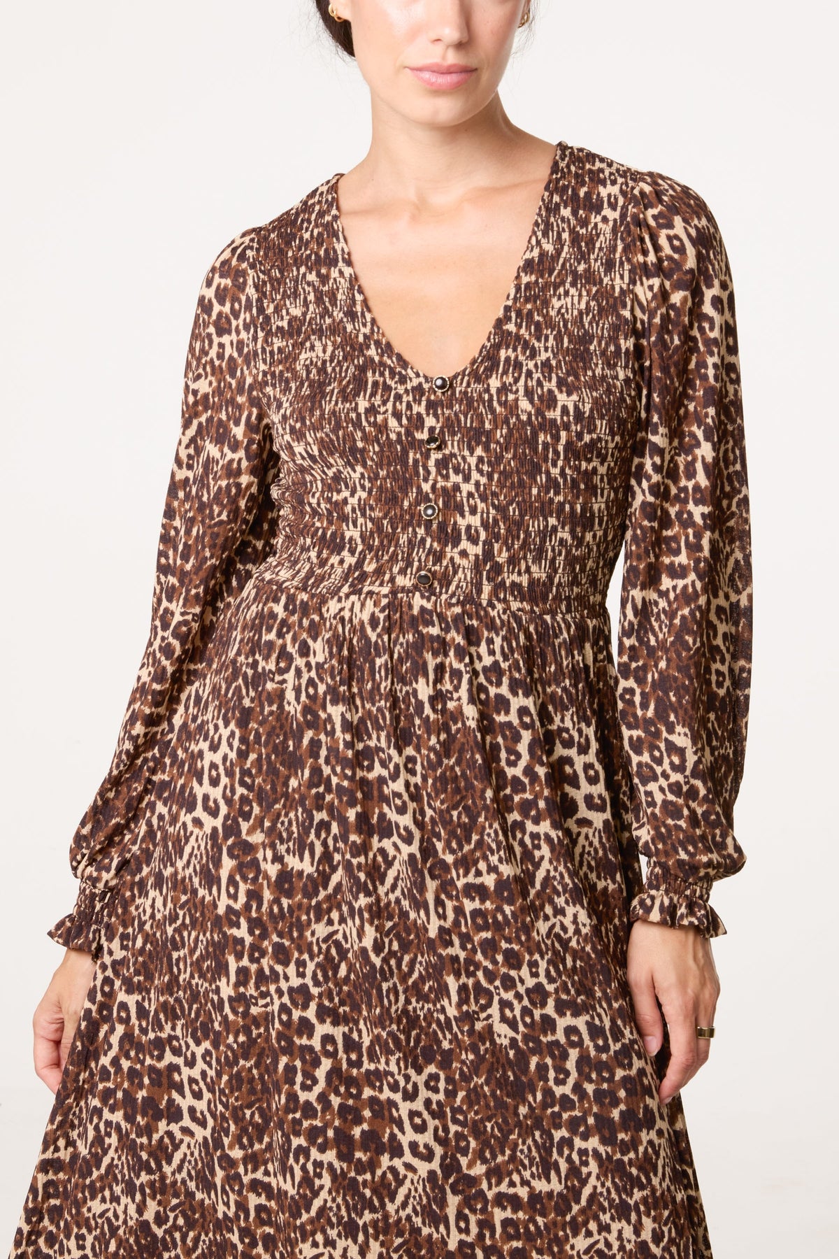 Robe Midi Femme Boutonnée Col V - Imprimé Animal