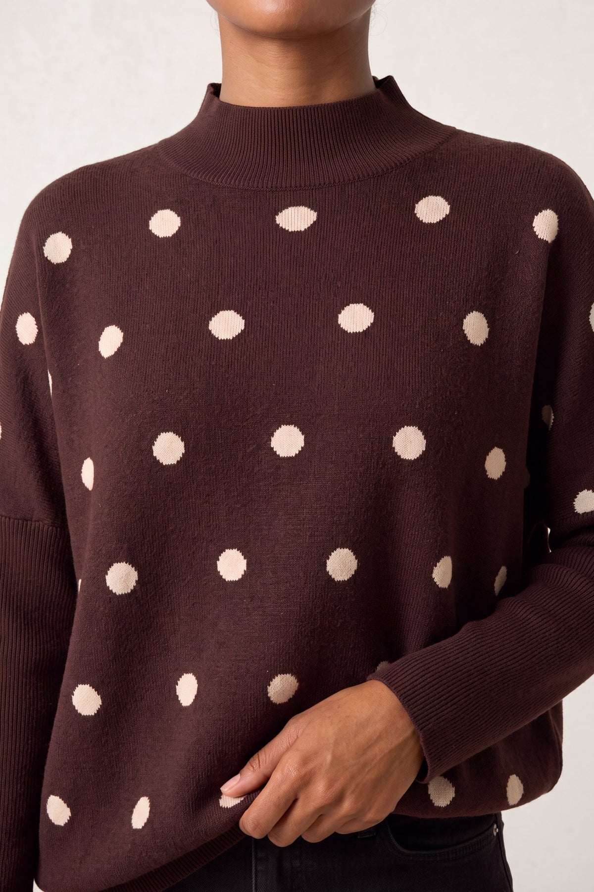 Pull Femme Tricot Manches Chauve-Souris à Pois