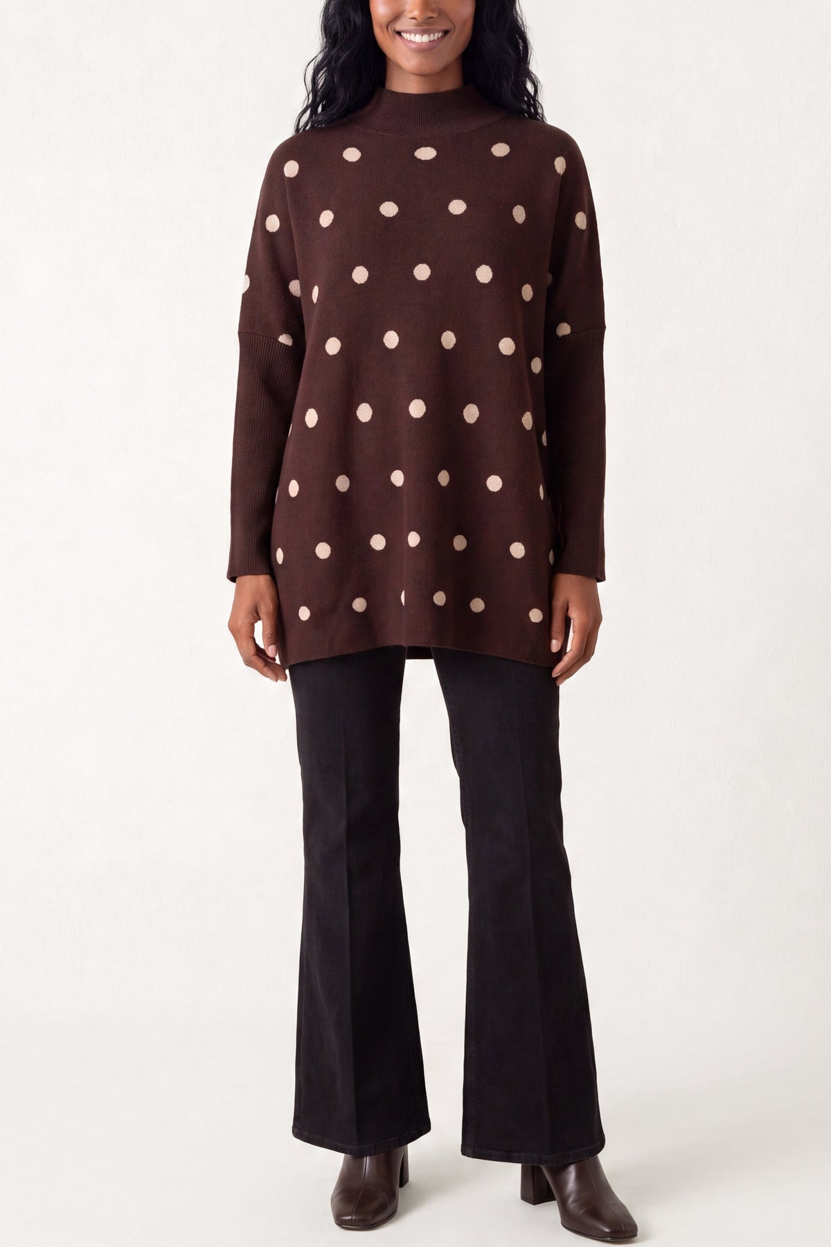 Pull Femme Tricot Manches Chauve-Souris à Pois