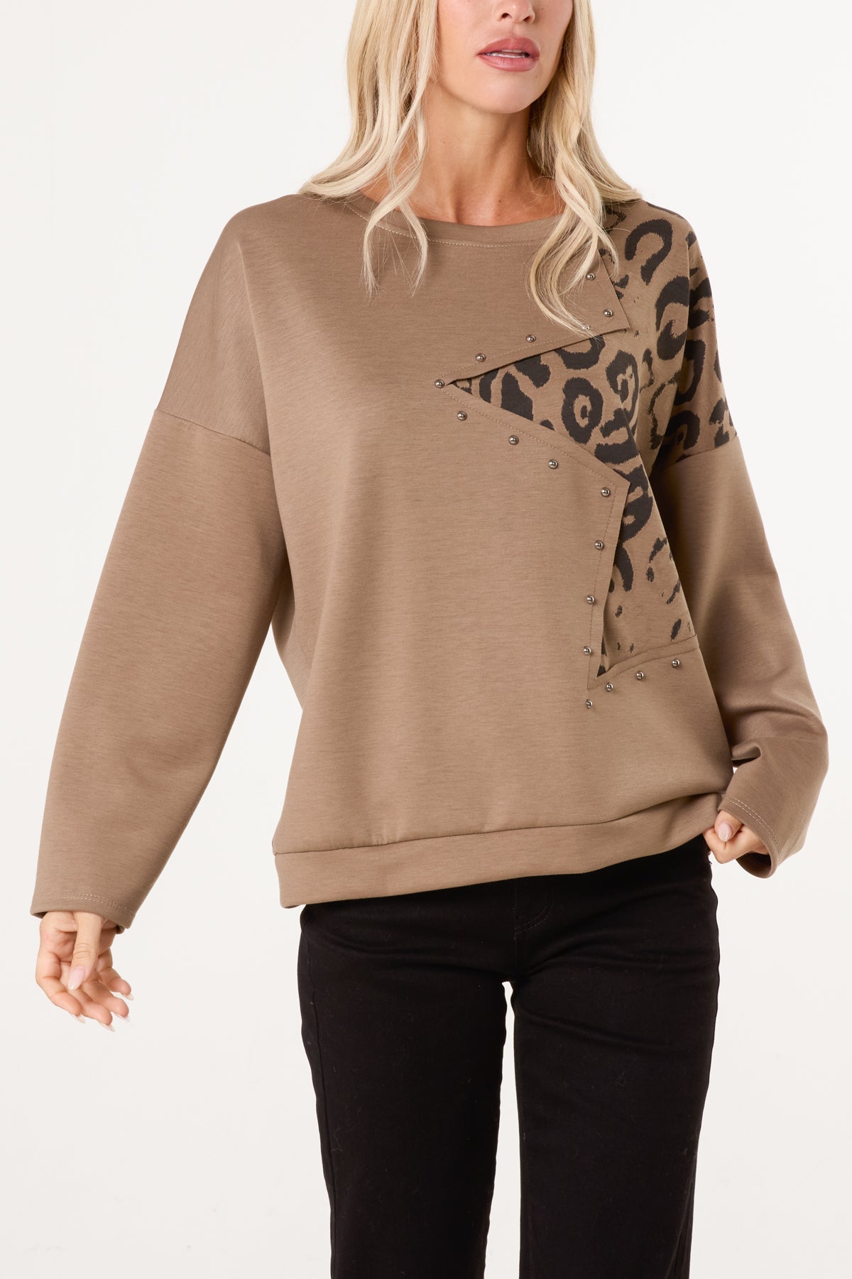 Pull Femme Imprimé Léopard Étoile Clouté - Maille Extensible