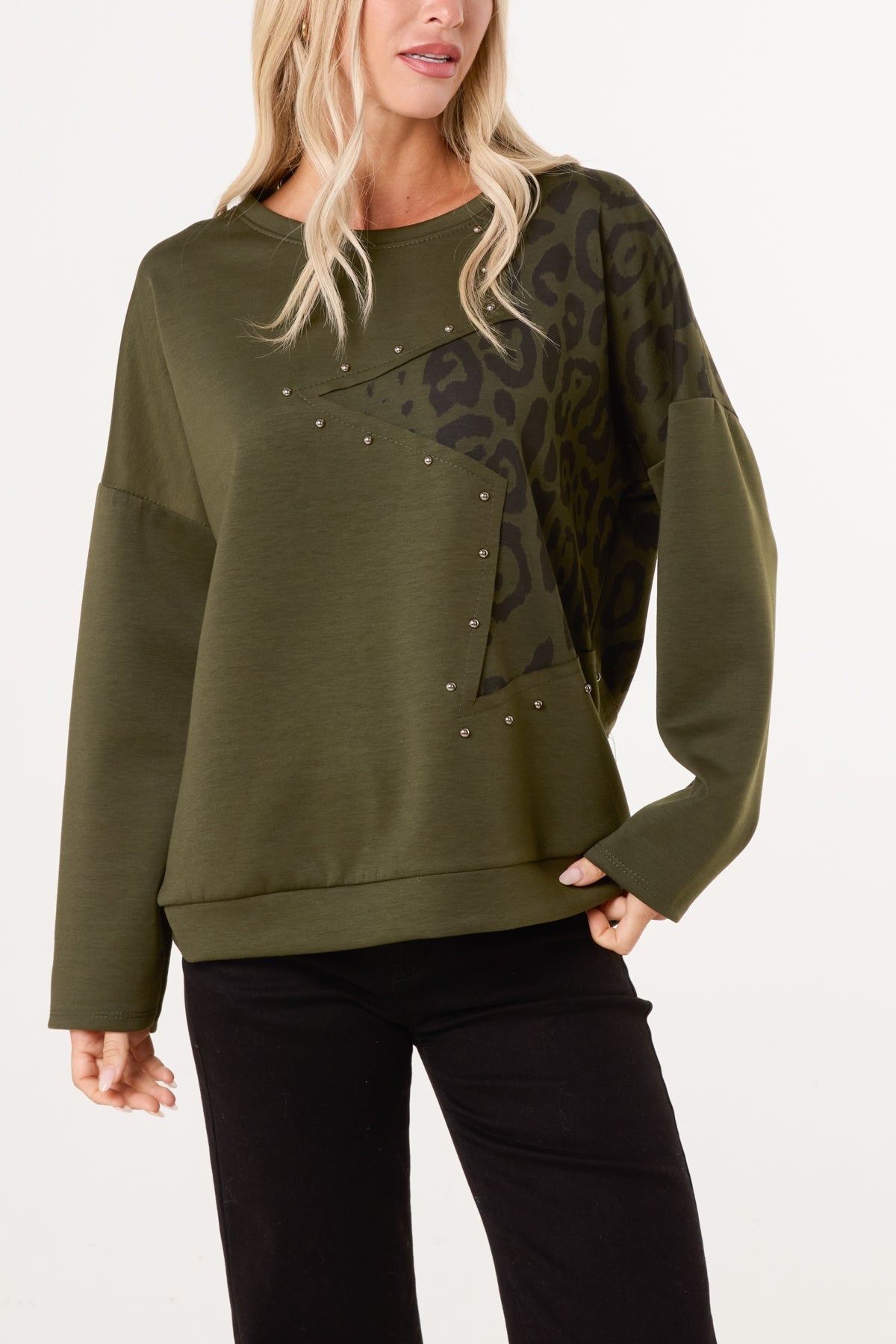 Pull Femme Imprimé Léopard Étoile Clouté - Maille Extensible