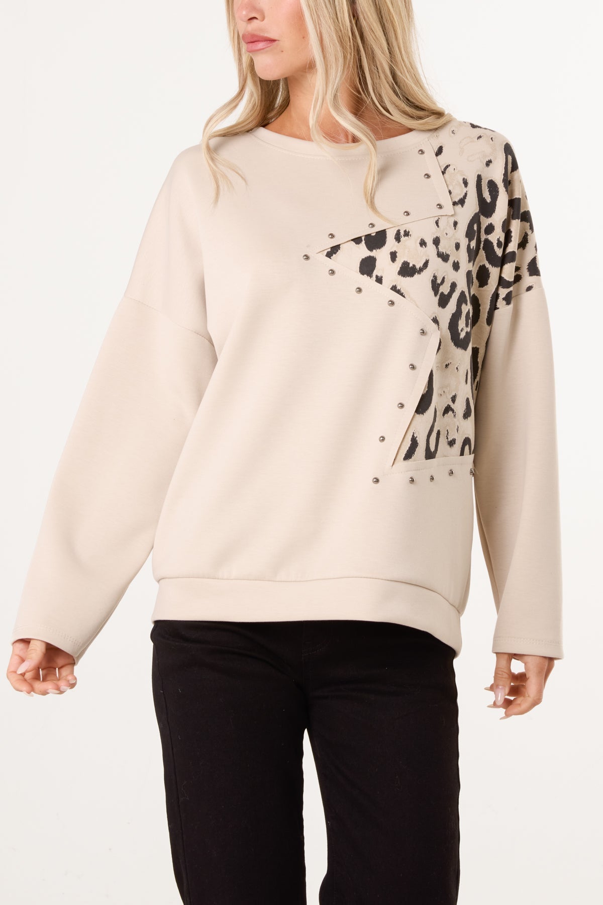 Pull Femme Imprimé Léopard Étoile Clouté - Maille Extensible