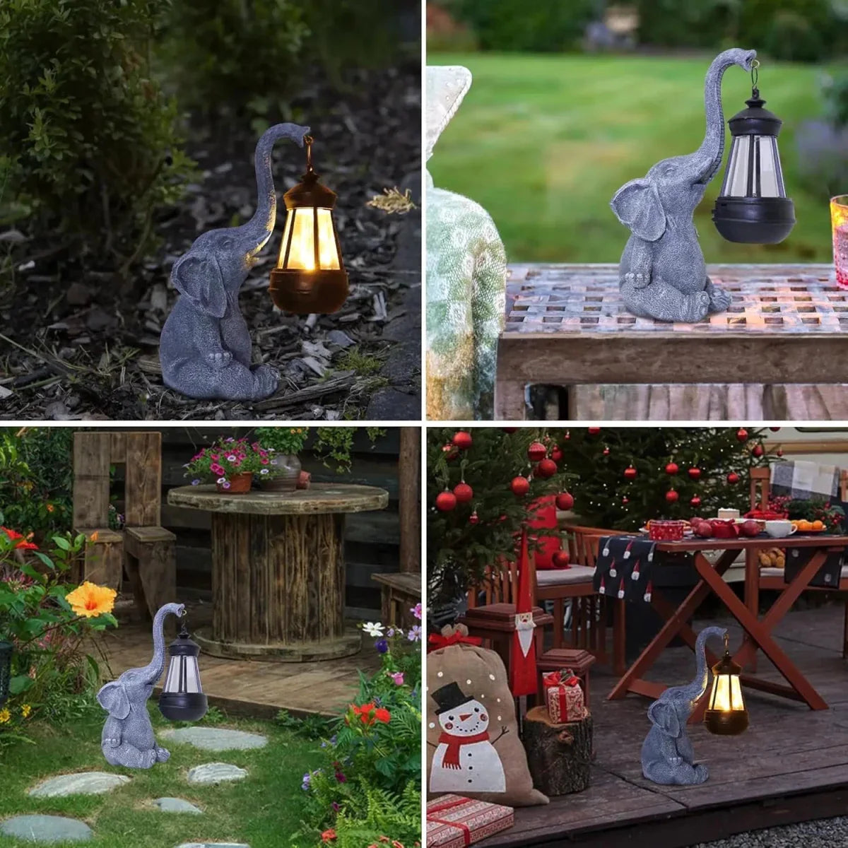 Elephant Garden Statue with Solar Lamp – Weather-Resistant Plastic Garden Decor for Outdoor and Patio Lighting