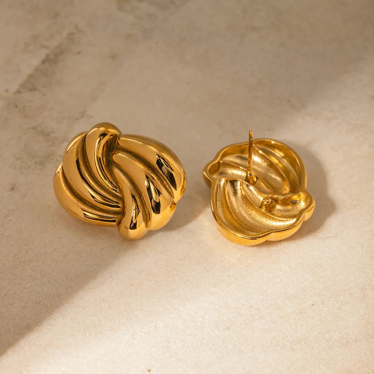 Boucles d'Oreilles Puces Nœud Femme, Plaqué Or