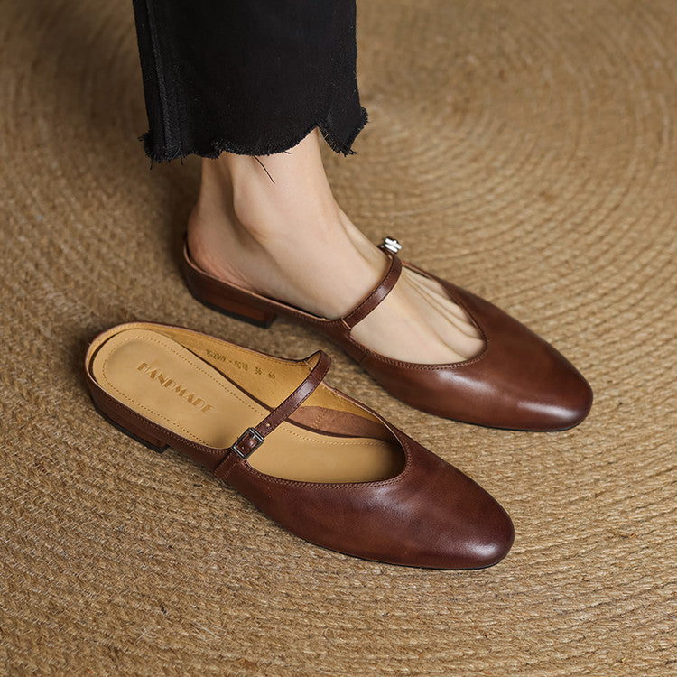 Mules Femme en Cuir Véritable avec Bride Mary Jane