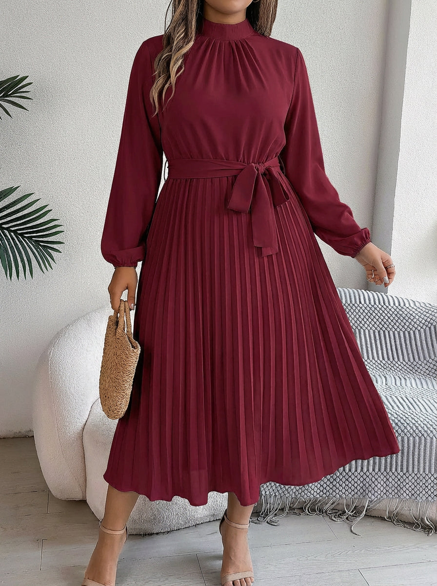 Robe Maxi Plissée Femme à Ceinture Taille Haute