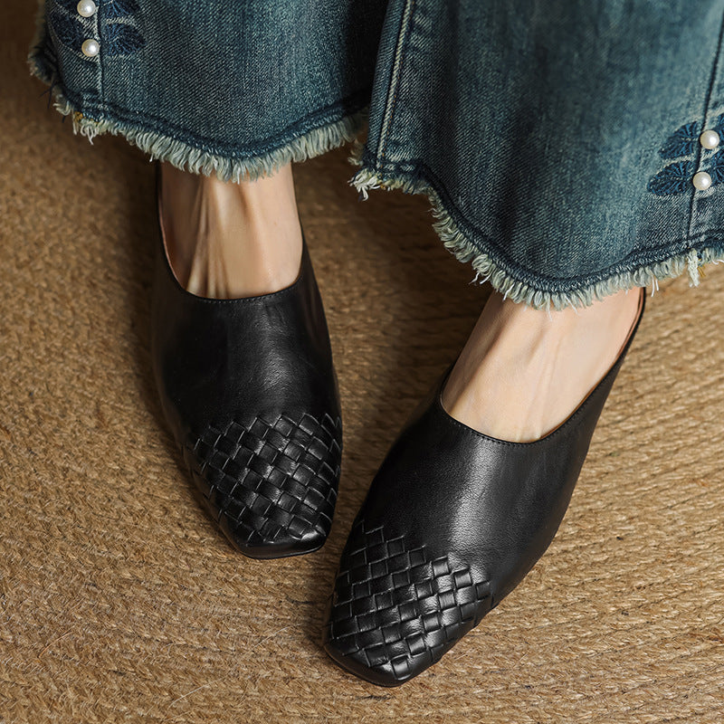 Mules Femme en Cuir Véritable à Dessus Tressé