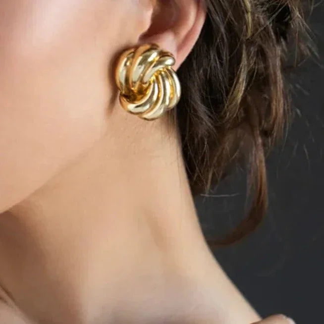 Boucles d'Oreilles Puces Nœud Femme, Plaqué Or
