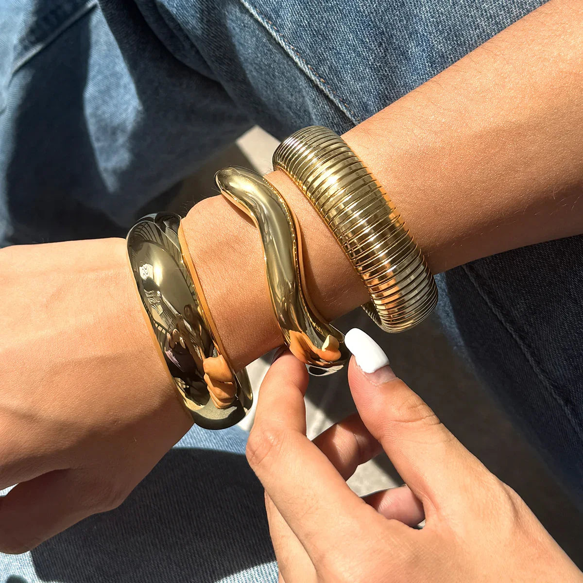 Ensemble de 3 Bracelets Jonc Femme Plaqués Or - Acier Inoxydable