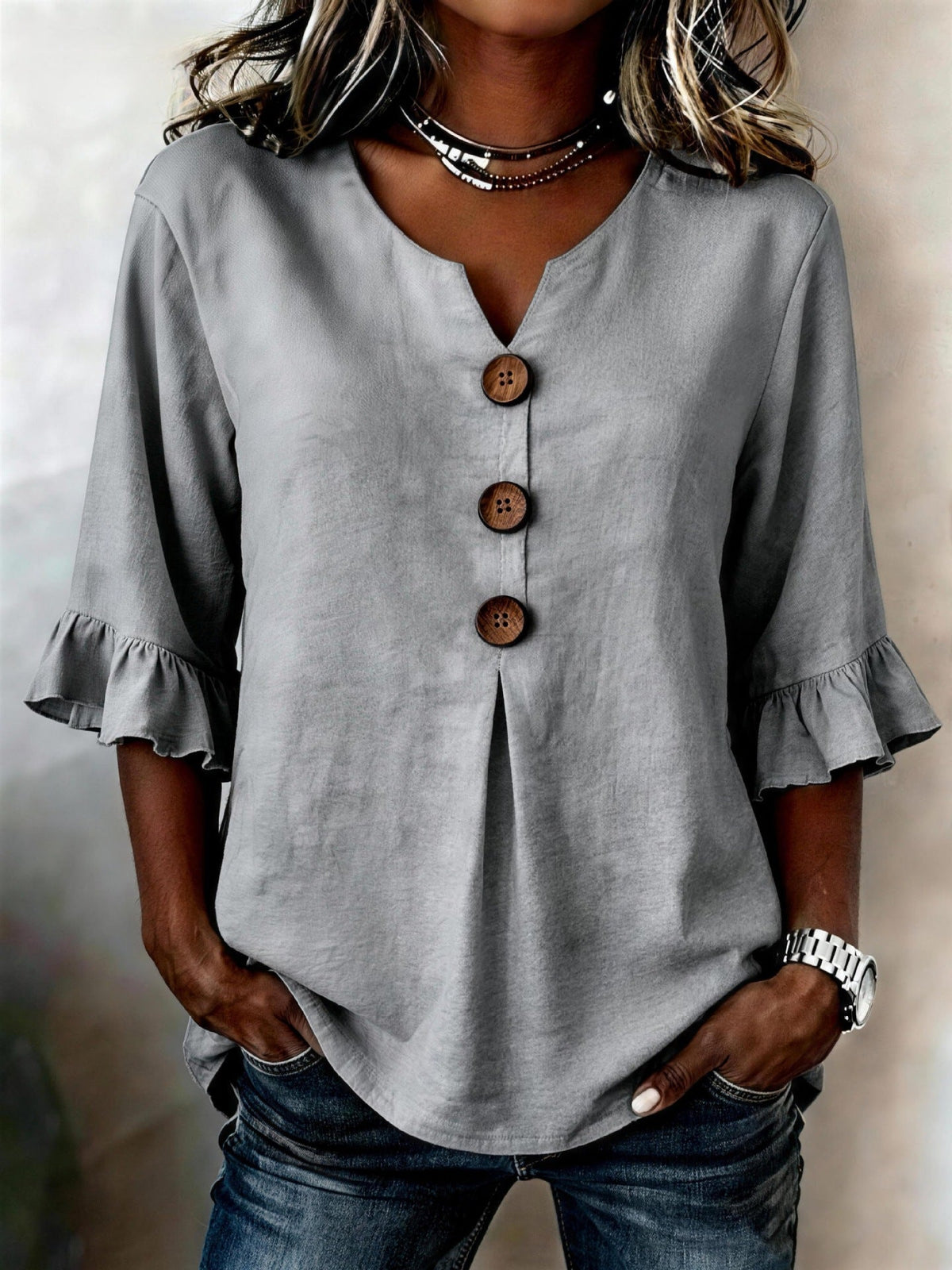 Blouse Femme Volants Romantique à Manches Longues