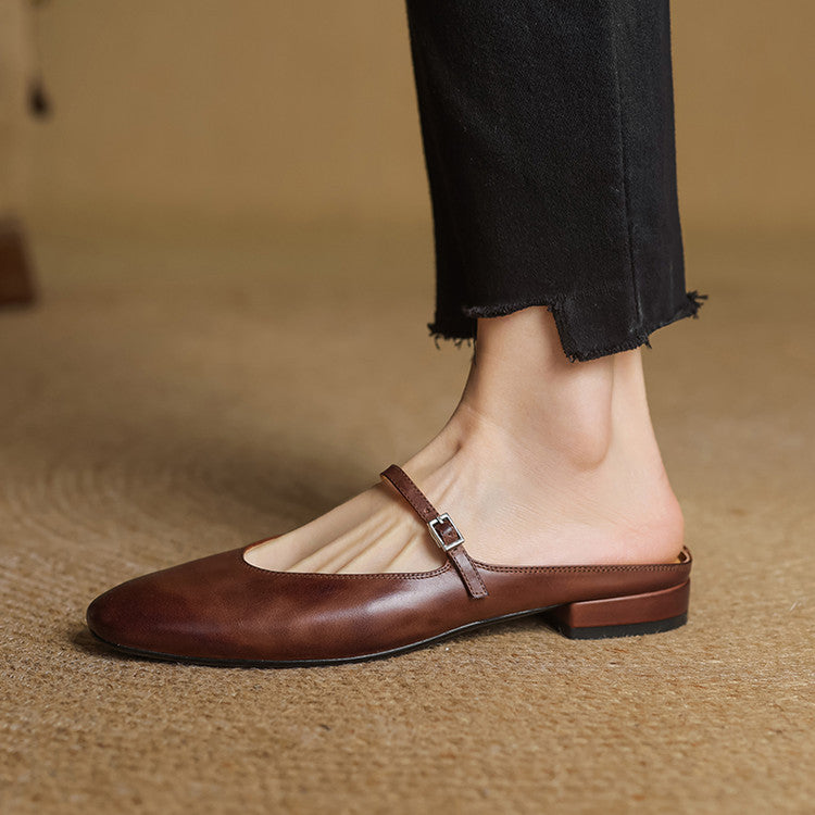 Mules Femme en Cuir Véritable avec Bride Mary Jane