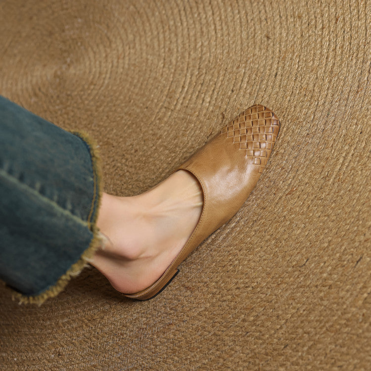 Mules Femme en Cuir Véritable à Dessus Tressé