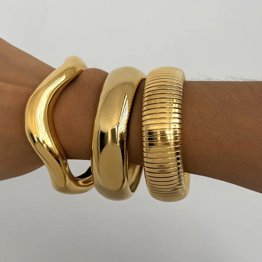 Ensemble de 3 Bracelets Jonc Femme Plaqués Or - Acier Inoxydable