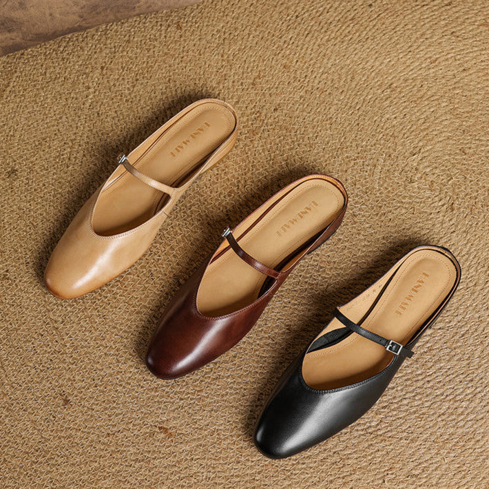 Mules Femme en Cuir Véritable avec Bride Mary Jane