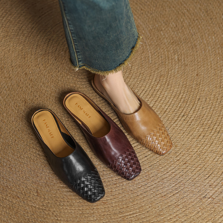 Mules Femme en Cuir Véritable à Dessus Tressé