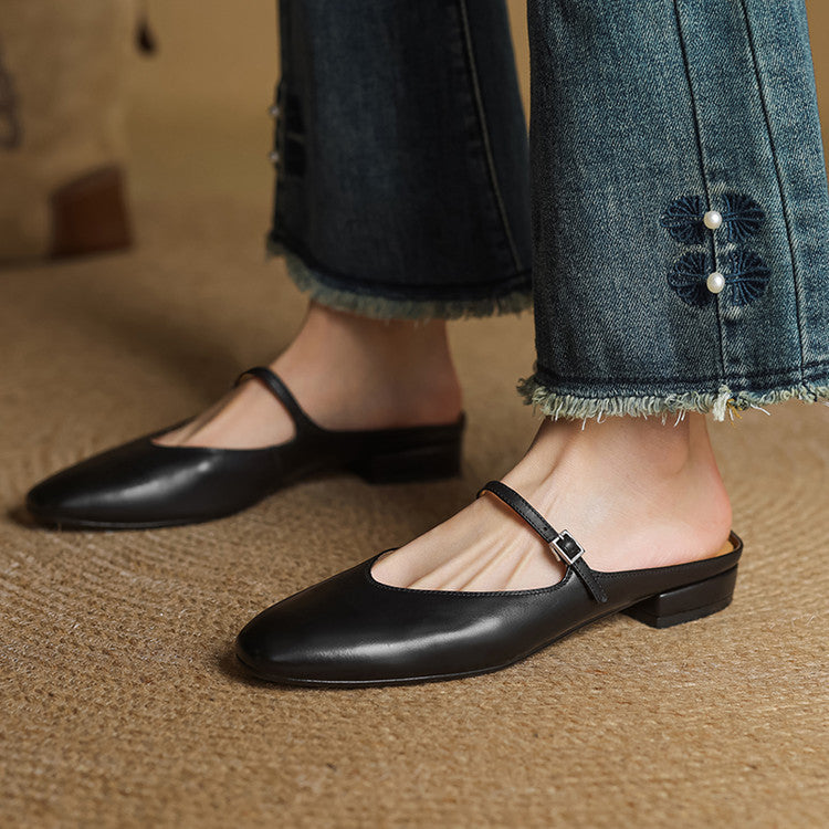 Mules Femme en Cuir Véritable avec Bride Mary Jane