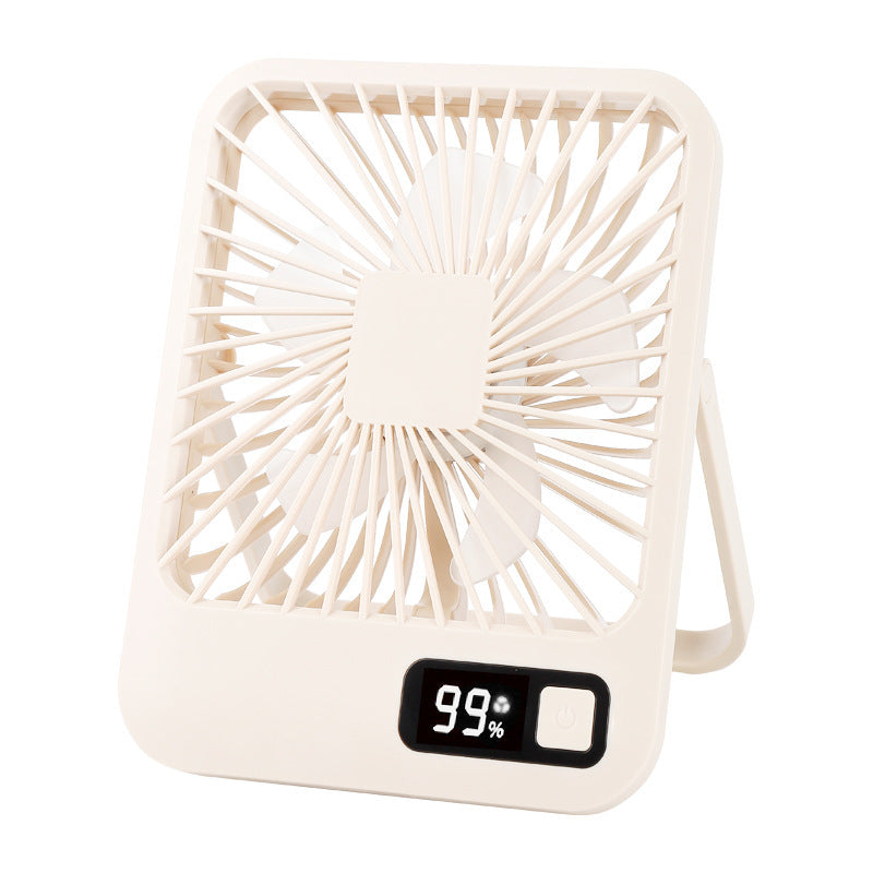 Rechargeable Desk Fan – Compact, White, with LED Display and Adjustable Speeds for Home or Office Use