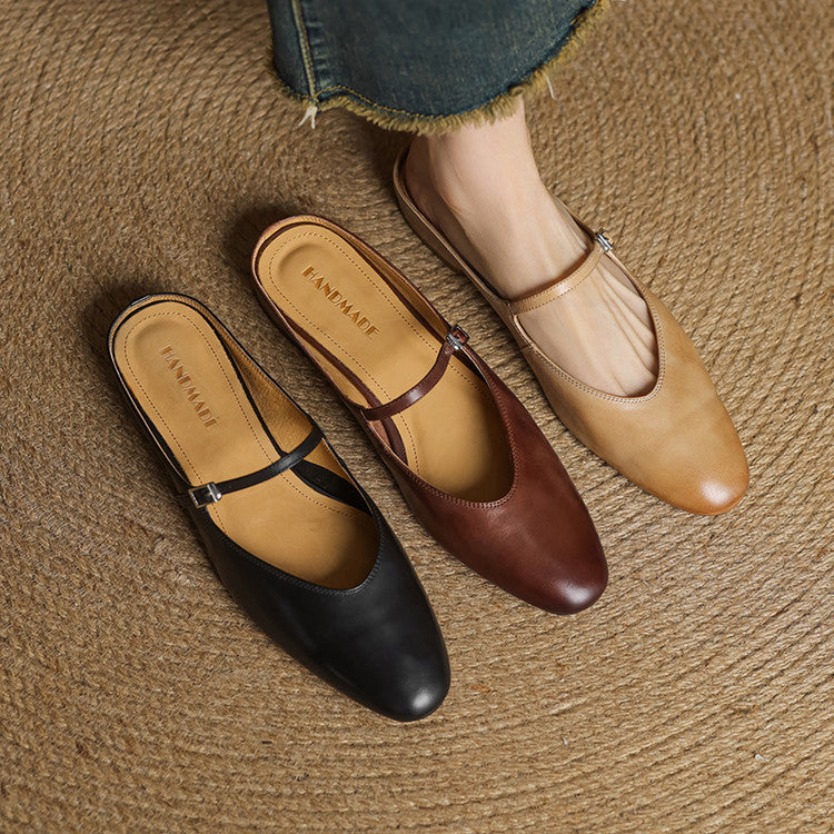 Mules Femme en Cuir Véritable avec Bride Mary Jane