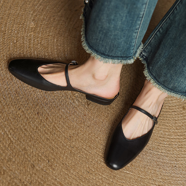 Mules Femme en Cuir Véritable avec Bride Mary Jane