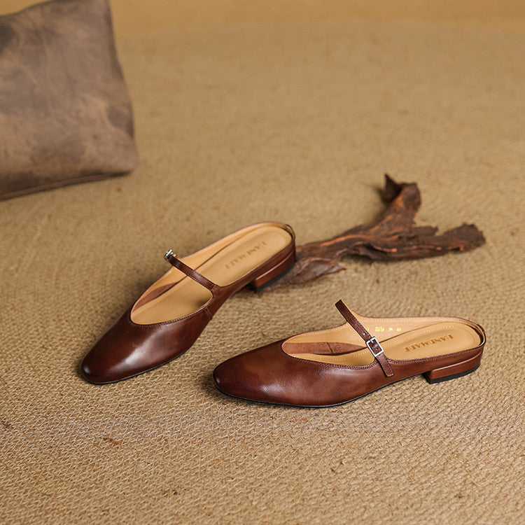 Mules Femme en Cuir Véritable avec Bride Mary Jane