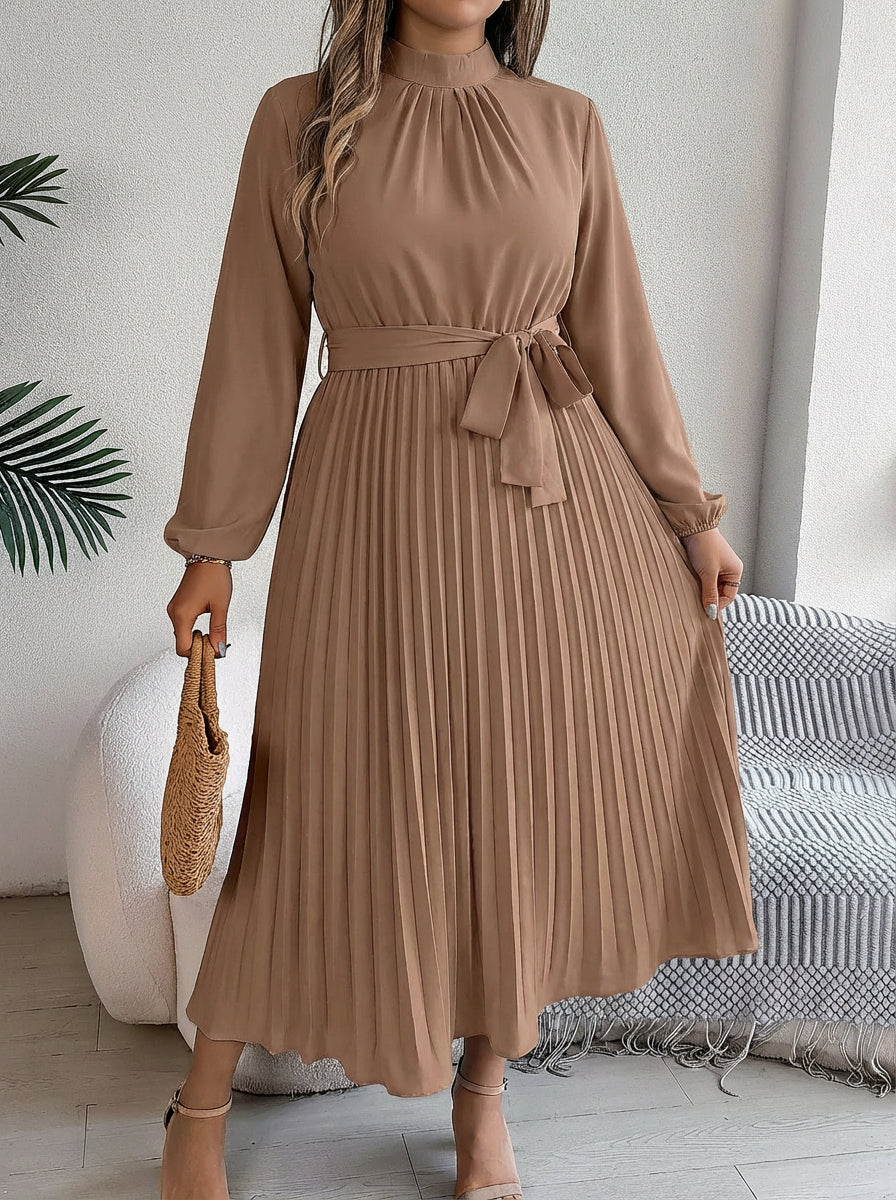 Robe Maxi Plissée Femme à Ceinture Taille Haute