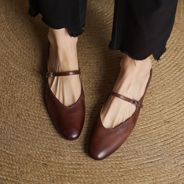 Mules Femme en Cuir Véritable avec Bride Mary Jane