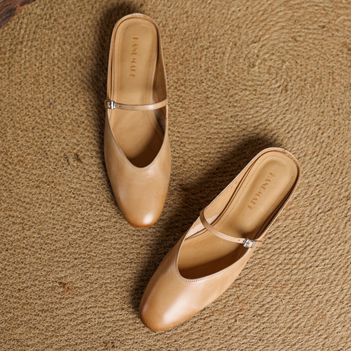 Mules Femme en Cuir Véritable avec Bride Mary Jane
