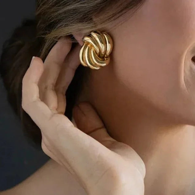 Boucles d'Oreilles Puces Nœud Femme, Plaqué Or