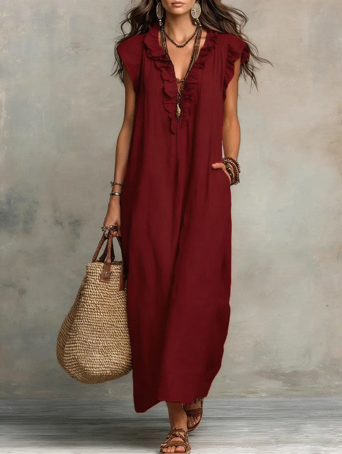 Robe Femme Bohème Longue en Lin et Coton