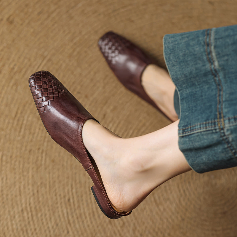 Mules Femme en Cuir Véritable à Dessus Tressé