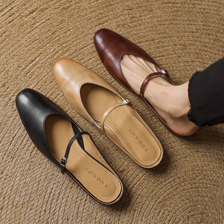 Mules Femme en Cuir Véritable avec Bride Mary Jane