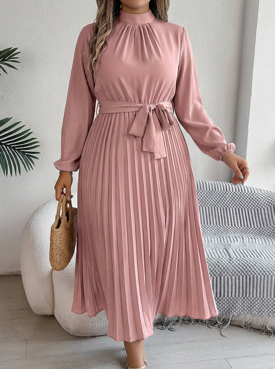 Robe Maxi Plissée Femme à Ceinture Taille Haute
