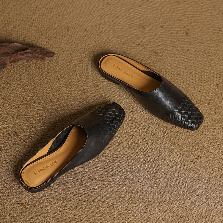 Mules Femme en Cuir Véritable à Dessus Tressé
