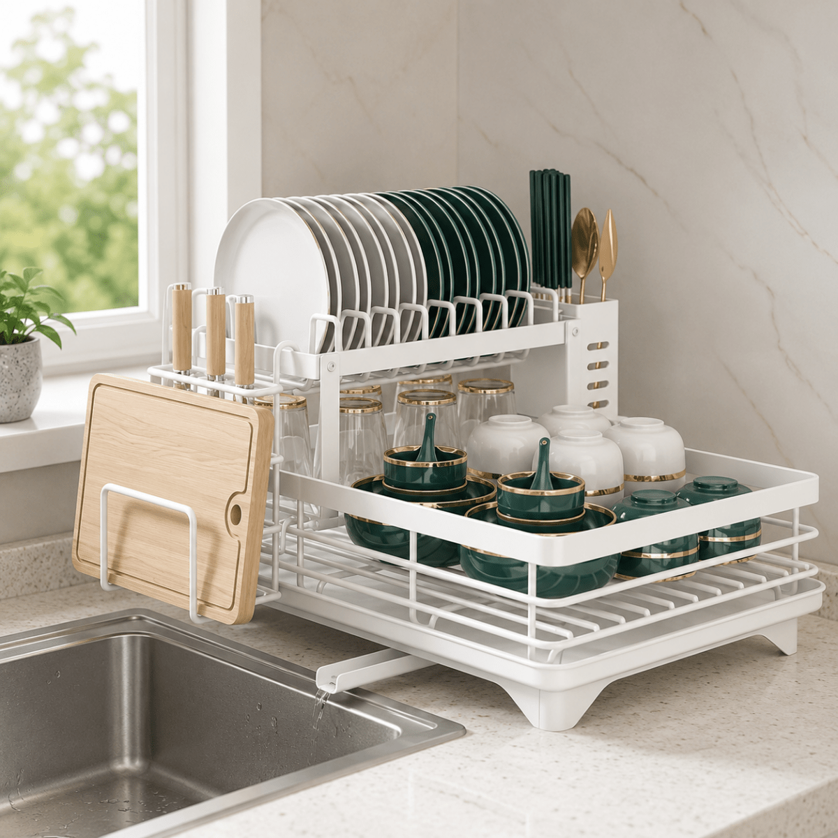Foldable Dish Rack – Stainless Steel, Space-Saving Design for Kitchen Organization