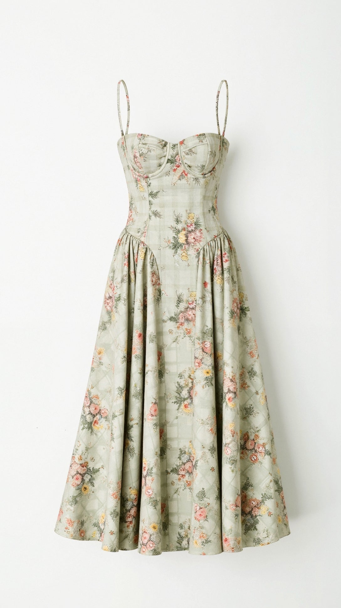 Robe Midi Femme Fleurie Col Cœur à Bretelles Fines