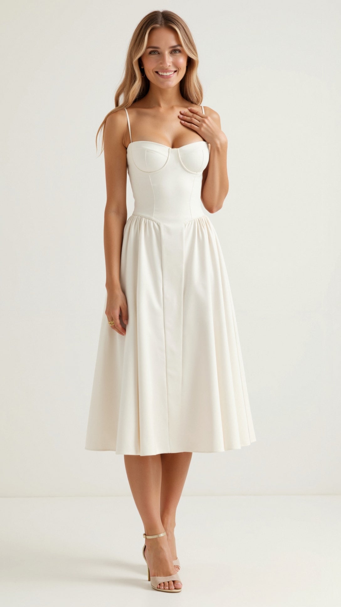 Robe Midi Femme Fleurie Col Cœur à Bretelles Fines