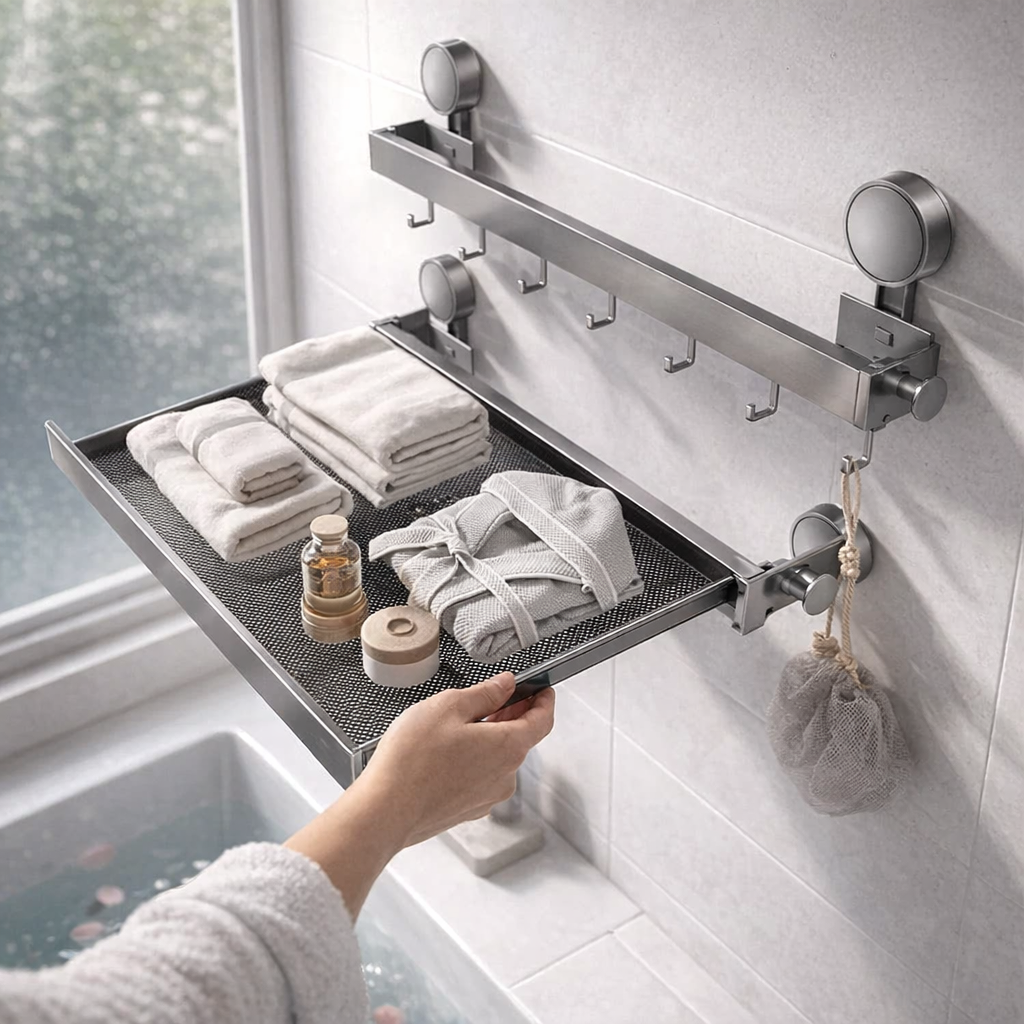 Folding Shelf – Sturdy Metal, Modern Design for the Bathroom, Balcony, or Bedroom