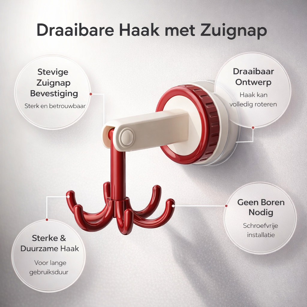 Wall Hook with Rotating Suction Cup – Durable Plastic and Metal for the Kitchen, Bathroom, or Entryway