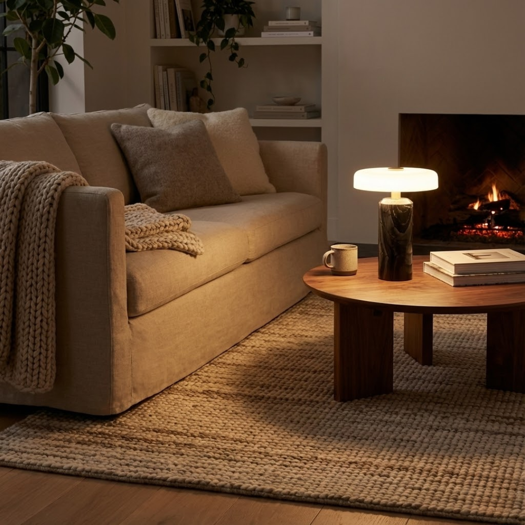 Lampe de Table Champignon en Marbre et Verre – Ambiance Douce