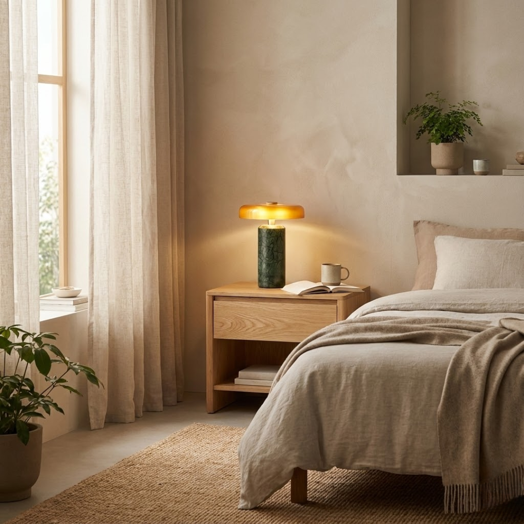 Lampe de Table Champignon en Marbre et Verre – Ambiance Douce