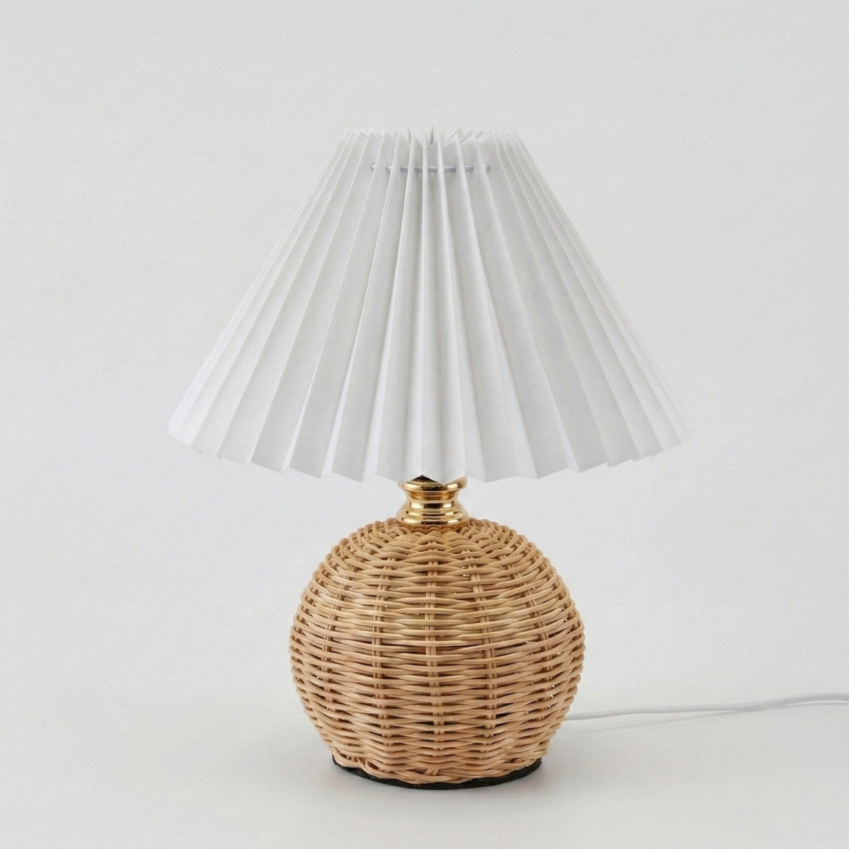 boho rattan pleated cone table lamp