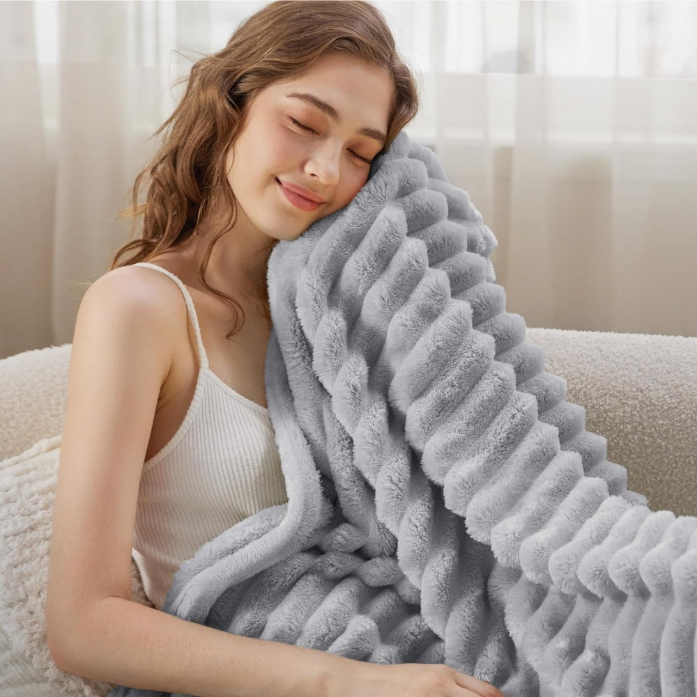 Housse de couette en peluche – Beige, structure côtelée pour salon ou chambre